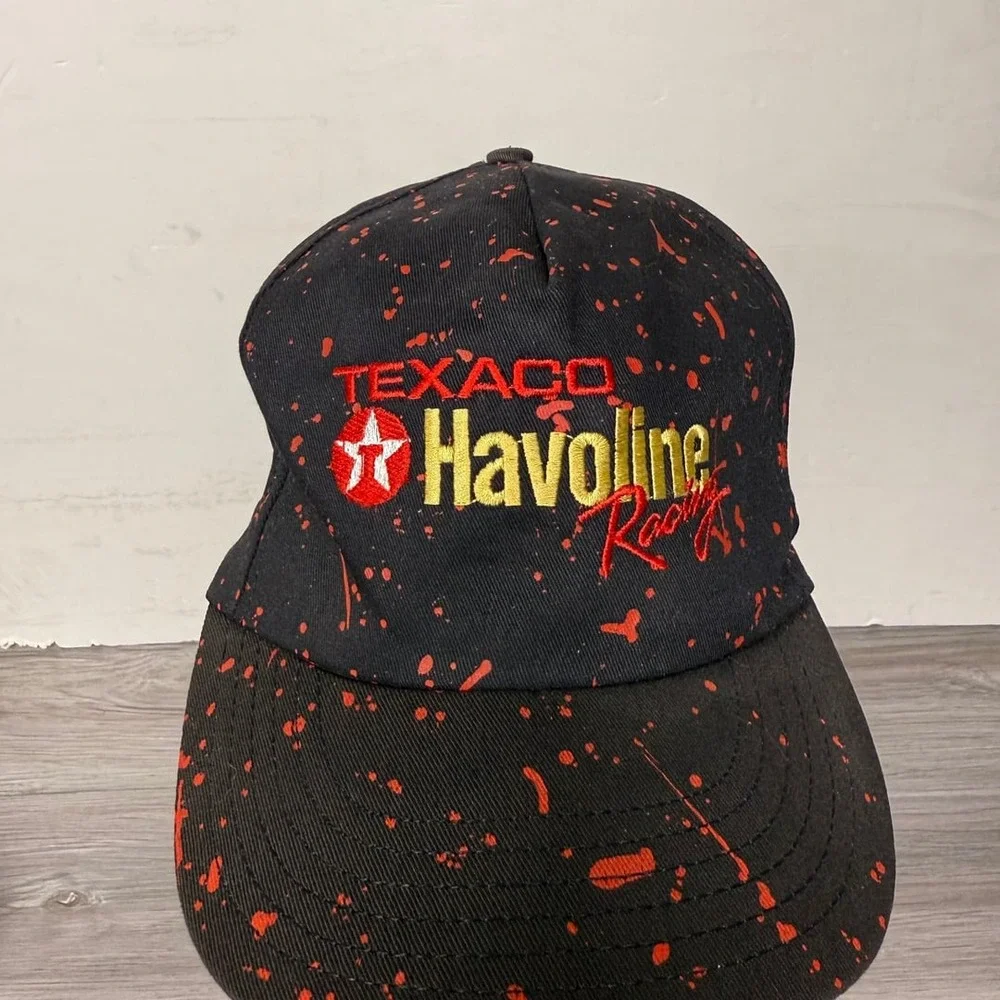 Vintage 1989 Texaco Havoline Racing Snapback Hat Black Paint Splatter‎ USA OSFA